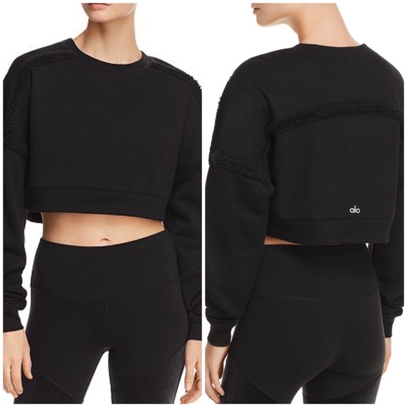 ALO Yoga Sweaters - ALO Yoga City Sherpa Fleece-Trimmed Cropped Sweatshirt